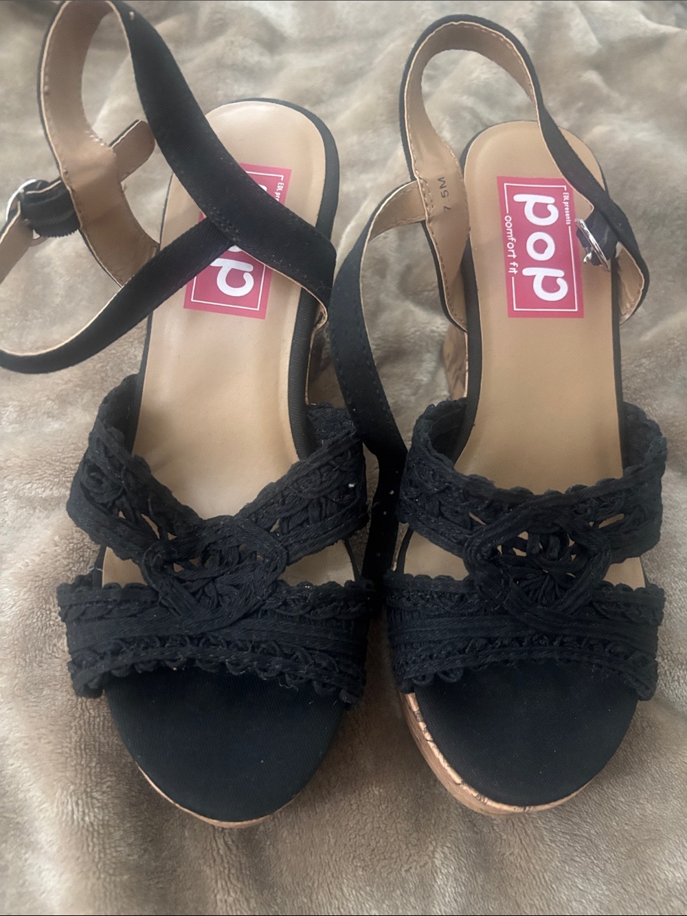 pop Black Braided Slingback Wedge Sandals